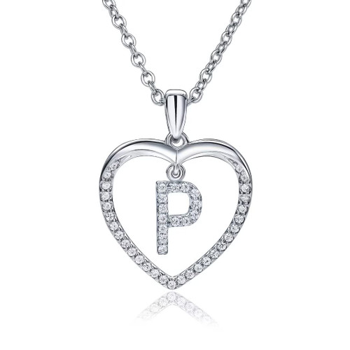 supermodel Heart Initial Necklace for Women, 925 Sterling Silver Created White Sapphire Heart Pendant Necklace, Dainty Initial Charm Necklace Alphabet Letter A to Z Initial Jewelry for Women Girls P supermodel Heart Initial Necklace for Women, 925 Sterling Silver Created White Sapphire Heart Pendant Necklace, Dainty Initial Charm Necklace Alphabet Letter A to Z Initial Jewelry for Women Girls P