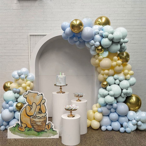 Macaron Blue Yellow Balloon Arch Garland Kit- Macaron Blue Balloon Metallic Gold Balloon 135Pcs for Baby Shower,Wedding,Birthday,Gender Reveal,Christmas and New Year Party Decoration.
