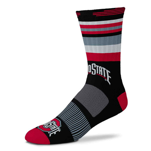 For Bare Feet Mens NCAA Ohio State Buckeyes Black Rave Crew Sock Large