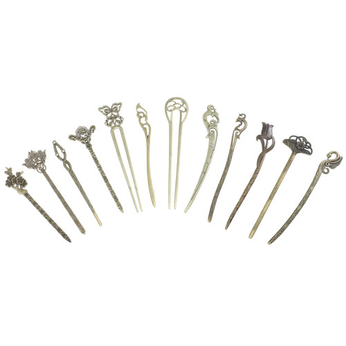12pcs Hairpin hair sticks for hair metal hair clips for women hair for women vintage chinese hair pin hair barrettes for women u shaped hair brown Hair Bun Clip alloy Miss Material