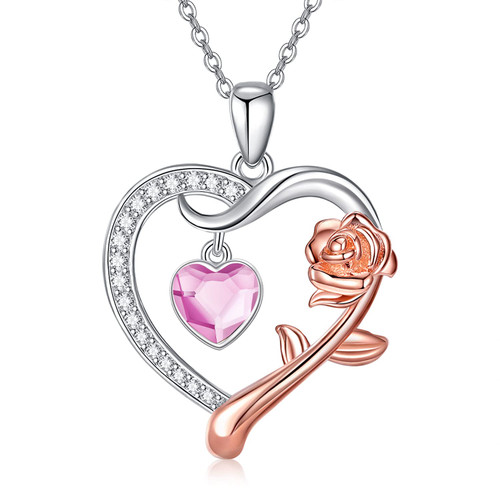 October Birthstone Necklace for Women Girls 925 Sterling Silver Love Heart Rose Flower Pendant Necklace for Lady Girlfriend Sister Valentine's Day Mothers Day Christmas Anniversary Birthday Jewelry Gifts October Birthstone Necklace for Women Girls 925 Sterling Silver Love Heart Rose Flower Pendant Necklace for Lady Girlfriend Sister Valentine's Day Mothers Day Christmas Anniversary Birthday Jewelry Gifts