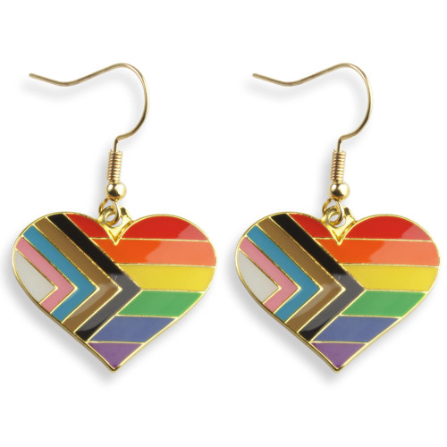 Soul Statement Progress Flag Gay Pride Earrings, Unisex Rainbow Accessories for LGBTQ - Lesbian Gay Bisexual Transgender Trans Pansexual Flags Hearts (Progress Flag Rainbow Heart)
