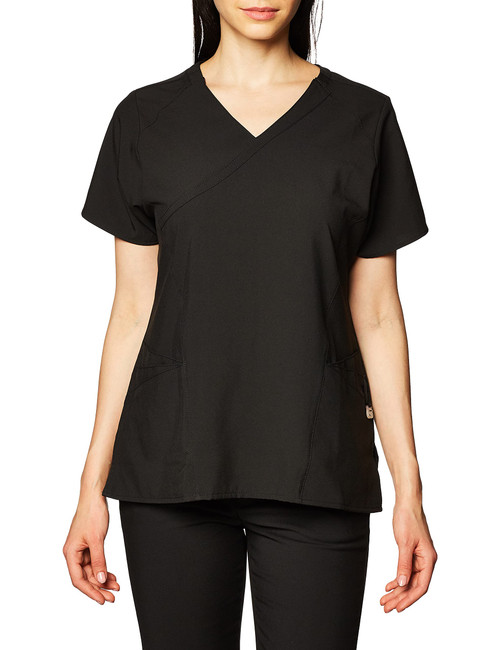 WonderWink Women's Plus-Size Women's Mock Wrap Top Shirt, Black, 1-XLarge