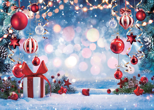LYCGS 7X5ft Christmas Backdrop Winter Dream Wonderland Photo Backdrop Xmas Tree Snowflake Gift Red Star Ball Backdrops for Photography Xmas Party Backdrop X-169