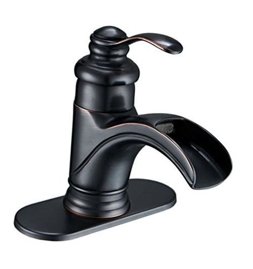 BWE Waterfall Single Handle One Hole Bathroom Sink Faucet Oil Rubbed Bronze Deck Mount Lavatory Commercial