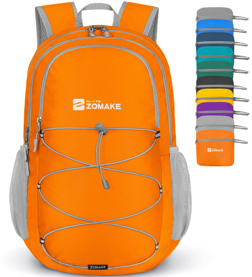 ZOMAKE 28L Small Packable Hiking Backpack - Lightweight Travel Hiking Daypack - Water Resistant Foldable Day Pack for Camping Outdoor Sports (Orange)