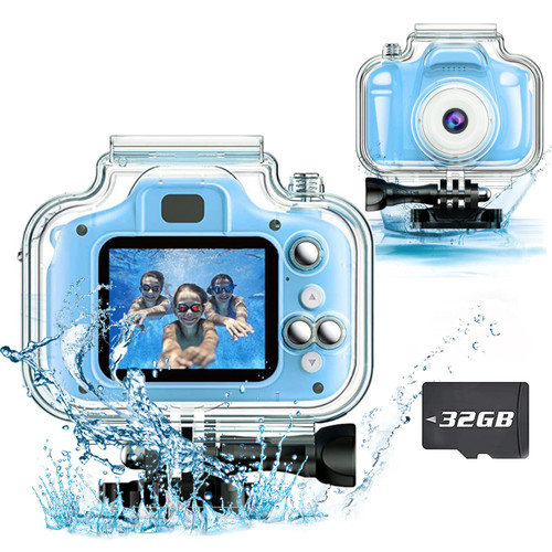 Kids Waterproof Camera Gifts for 3-10 Year Old Birthday 1080P Video Recorder Christmas Kids Digital Camera Toddler Toys for 3 4 5 6 7 8 Year Old Girls Boys Underwater Camera with 32GB SD Card(Blue)