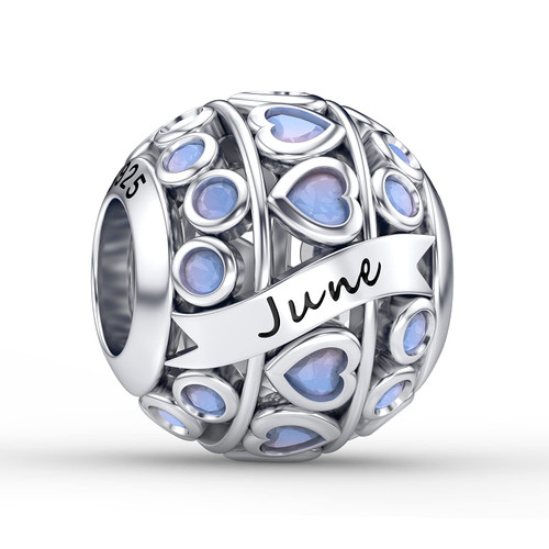 EHEG June Birthstone Charms Love Heart Openwork Bead Charm for Bracelets and Necklaces 925 Sterling Silver with 5A Cubic Zirconia,Jewelry Gifts Women Girls 06