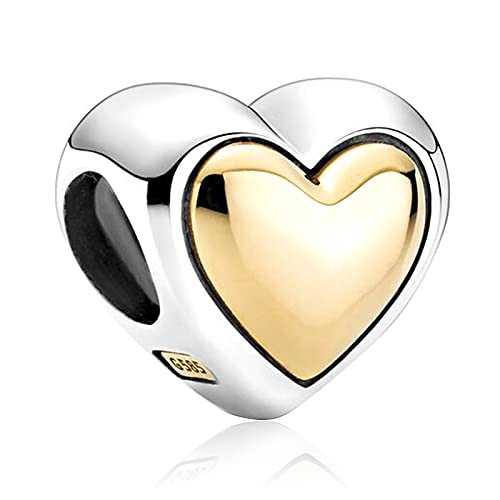 EZ Tuxedo Domed Golden Heart Charms 925 Sterling Silver Bead with Enamel for Bracelets