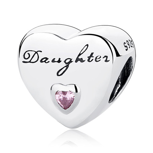 EZ Tuxedo Daughter Heart Charms 925 Sterling Silver Love Thanks Inscript Pendants for Bracelets