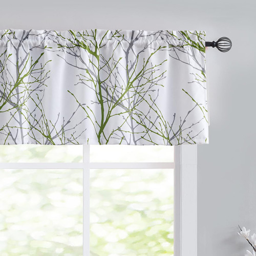 FMFUNCTEX Green White Tree Valance Curtains for Living Room Bedroom Windows 18" Length Branch Print Blackout Kitchen Valance 50" w 1 pc