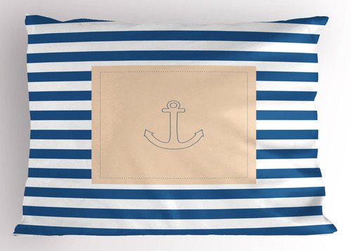 Ambesonne Harbour Stripe Pillow Sham, Maritime Anchor Over Pastel Nautical Lines Ocean Design, Decorative Standard Size Printed Pillowcase, 26" X 20", Violet Blue Peach White