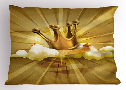 Ambesonne King Pillow Sham, Medieval Inspired Crown Clouds Abstract Bold Striped Vintage Image, Decorative Standard Size Printed Pillowcase, 26" X 20", Pale Coffee