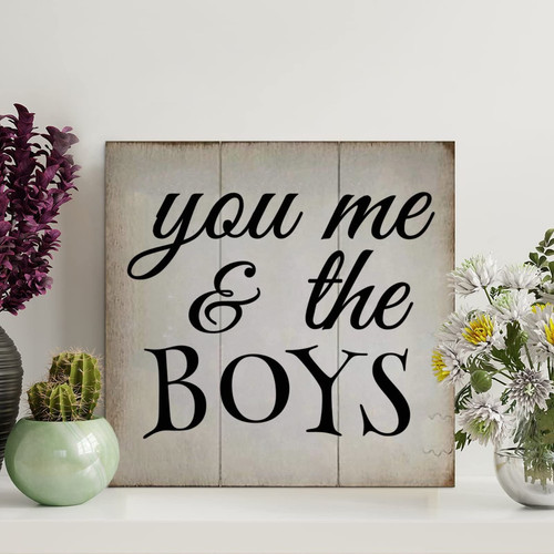LITTLEGROVE SEEDS Bohemia Wooden Pallet Sign You Me & The Boys Wood Signs 12x12in Farmhouse Wall Art Home Decor Wall Hanger Family Wall Decor for Kitchen Bedroom Living Room Foyer