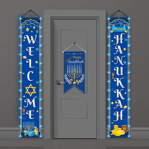 WovWeave 3 Pcs Happy Hanukkah Banner with Blue LED Light Hanukkah Chanukah Hanging Door Sign Welcome Sign Indoor Outdoor Jewish Judaism Synagogue Chanukah Party Decor WovWeave 3 Pcs Happy Hanukkah Banner with Blue LED Light Hanukkah Chanukah Hanging Door Sign Welcome Sign Indoor Outdoor Jewish Judaism Synagogue Chanukah Party Decor