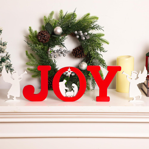 Suzile Christmas Nativity Scene Wood Block Joy Nativity Sets Rustic Wooden Table Centerpiece Manger Scene Desk Sign Holiday Religious Christmas Joy Table Decorations for Xmas Family Home Decor