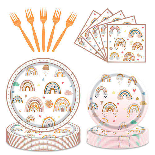 MARIBUR Boho Rainbow Birthday Party Supplies, 96Pcs Boho Rainbow Party Plates, Rainbow Birthday Party Decorations Plates and Napkins Set for Baby Shower (24Guests-Rainbow) MARIBUR Boho Rainbow Birthday Party Supplies, 96Pcs Boho Rainbow Party Plates, Rainbow Birthday Party Decorations Plates and Napkins Set for Baby Shower (24Guests-Rainbow)