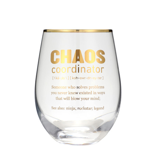 wufengye Chaos Coordinator Glass Tumbler - Fun Gifts for Boss, Women, Men, Colleagues, Teachers, Friends on Birthdays, Christmas, and Thank You Occasions - 15 oz Stemless Wine Glass