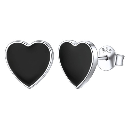 ChicSilver 9MM Simple Small Black Stud Earrings 925 Sterling Silver Minimalist Heart Earrings Hypoallergenic Black Earrings for Women Sensitive Ears ChicSilver 9MM Simple Small Black Stud Earrings 925 Sterling Silver Minimalist Heart Earrings Hypoallergenic Black Earrings for Women Sensitive Ears