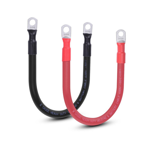 Shirbly 2 Gauge Battery Cable, 1FT 2 AWG Battery Cable Wire with 3/8" Terminals, Pure Copper Welding Cable Inverter Cables, for Automotive Solar Marine Boat Motorcycle (2AWG 1FT Red + 1FT Black)