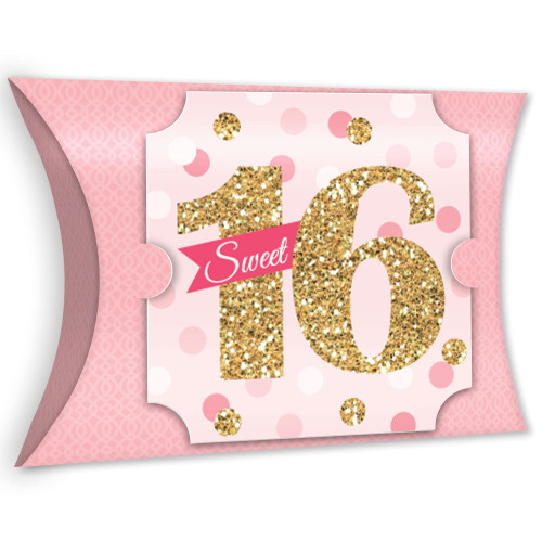 Big Dot of Happiness Sweet 16 - Favor Gift Boxes - 16th Birthday Party Large Pillow Boxes - Set of 12