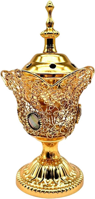 Electric Incense Burner Metal Bakhoor Burner Middle Eastern Style Tabletop Electric Censer for Home Office Yoga Spa Aromatherapy Decor (Gold)