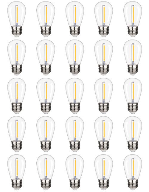 FUTIME 25 Pack S14 LED String Light Bulbs, 1W Shatterproof & Waterproof Outdoor Indoor Replacement Bulbs, E26 Base Edison LED Light Bulbs Warm White 2200K. (S14 25Pack) FUTIME 25 Pack S14 LED String Light Bulbs, 1W Shatterproof & Waterproof Outdoor Indoor Replacement Bulbs, E26 Base Edison LED Light Bulbs Warm White 2200K. (S14 25Pack)