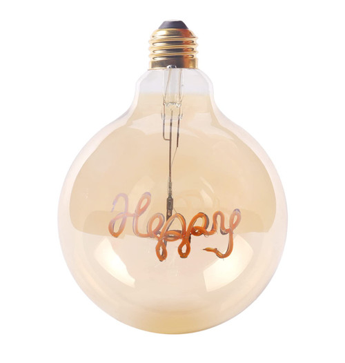 NEW LIGHTS Decorative Light Bulb, Happy, LED Filament Bulb, G125 Vintage Globe Edison Bulb, Dimmable, 4W, E26 (Warm White,1 Pack)