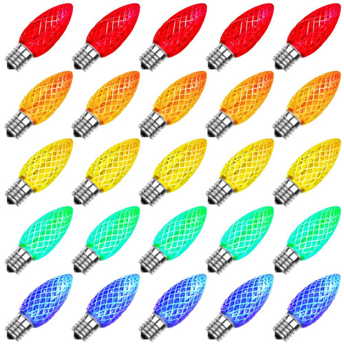 Meconard C9 Led Replacement Christmas Light Bulbs, C9 Shatterproof Led Bulbs for Christmas Indoor Outdoor String Lights, E17 Intermediate Base, Commercial Grade Holiday Bulbs, Multi-Color, 25Pack