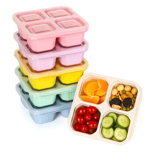 6 Pack Snack Containers, 4 Compartment Divided Snack Container for Kids, Bento Snack Box for Adults, Reusable Meal Prep Lunch Containers with Compartments, Small Bento Box for Work Travel