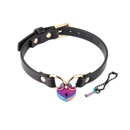 Heart Lock Choker Collar, Black Leather Choker, Goth Lock Choker with Key, Day Collar Choker Necklace, Lolita Gothic Jewelry for Women Girls (B Colorful) Heart Lock Choker Collar, Black Leather Choker, Goth Lock Choker with Key, Day Collar Choker Necklace, Lolita Gothic Jewelry for Women Girls (B Colorful)
