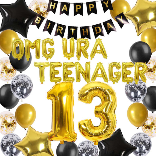 Official Teenager 13th Birthday Decorations Black Gold for Boys, OMG UR A Teenager Balloons Birthday Banner Number 13 Birthday Foil Balloons Confetti Balloons for 13th Year Old Birthday Boys(Black gold) Official Teenager 13th Birthday Decorations Black Gold for Boys, OMG UR A Teenager Balloons Birthday Banner Number 13 Birthday Foil Balloons Confetti Balloons for 13th Year Old Birthday Boys(Black gold)