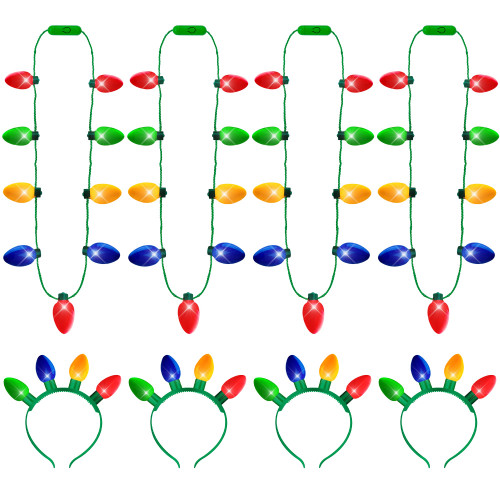 EOBOH 8PCS Christmas Party Favors, Light up Christmas Necklace Glow Bulb Christmas Headband, 3 Modes Xmas Necklace Headband Decorations Favor Supplies for Xmas Family New Years Eve Party EOBOH 8PCS Christmas Party Favors, Light up Christmas Necklace Glow Bulb Christmas Headband, 3 Modes Xmas Necklace Headband Decorations Favor Supplies for Xmas Family New Years Eve Party