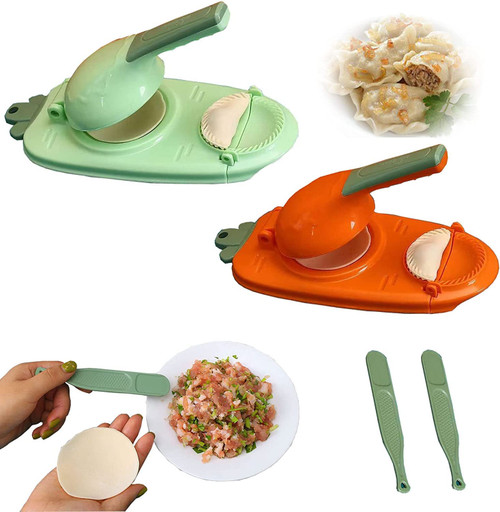 NISTERL 2 in 1 Dumpling Maker, Manual Dough Presser Dumpling Wrappers Press Wrapper, Kitchen Dumpling Making Tool, Household Automatic Dumpling Maker, DIY Dumpling Moulds (2Pcs(Orange+Green)-D)