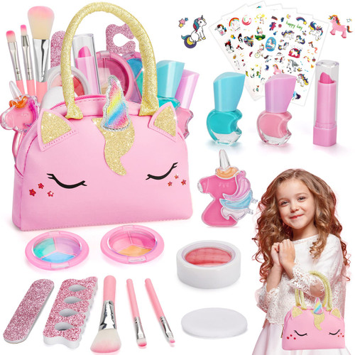 QDRAGON Kids Real Makeup Kit for Girl Pink Unicorn, Little Girl Makeup Set, Real/Non Toxic/Washable Make Up Toy, Unicorns Gifts for Girls Ages 3 4 5 6 7 8 9 10+ Years Old