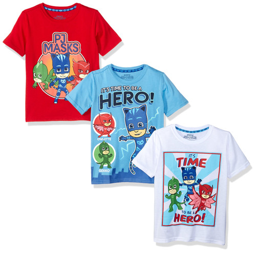 PJ Masks Boys' T-Shirts 3 Pack-Featuring Catboy, Gekko, and Owlette, White/Blue/Red, 4 PJ Masks Boys' T-Shirts 3 Pack-Featuring Catboy, Gekko, and Owlette, White/Blue/Red, 4