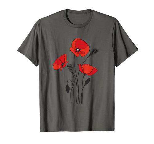 Red Poppy flower, Red Botanical Poppies, Poppy T-Shirt