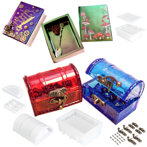 Resin Box Silicone Molds Set of 2, Treasure Chest and Magic Book Case with Lids