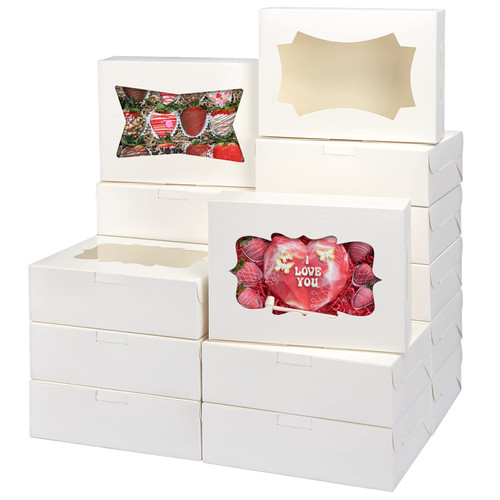 TOMNK 8x6x2.5 Inches White Bakery Boxes with 3 Style Window For Treat Pastry Dessert Cookie Chocolate Strawberries Muffins Donuts and Party Favor, 30pcs TOMNK 8x6x2.5 Inches White Bakery Boxes with 3 Style Window For Treat Pastry Dessert Cookie Chocolate Strawberries Muffins Donuts and Party Favor, 30pcs
