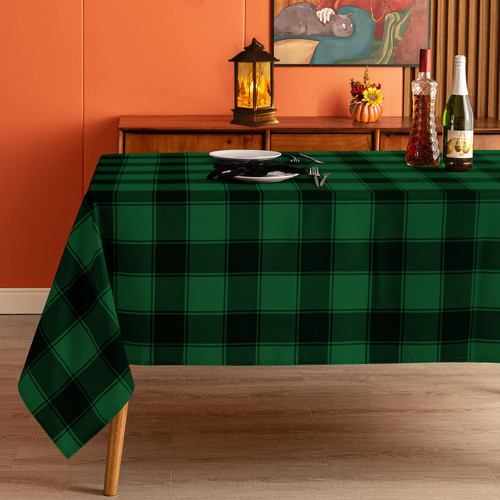 MikiUp Checkered Rectangle Christmas Tablecloth - Waterproof and Washable Gingham Xmas Table Cloth Holiday Decorative Table Cover for Party, Green/Black 60 x 84 Inch