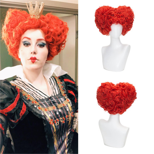 Short Curly Red Heart Wig with 2 Buns Red Queen of Heart Cosplay Wig Halloween Costume Party Sanderson Wig