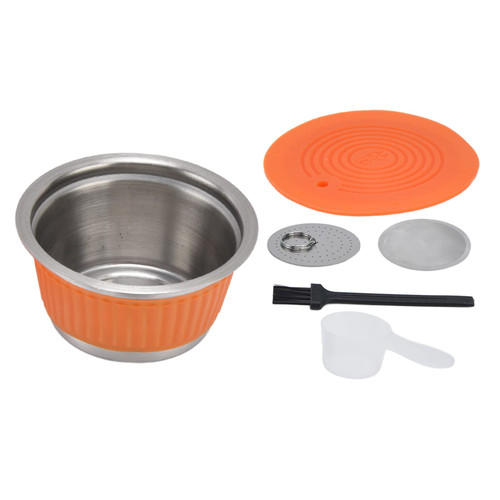 Stainless Steel Reusable Refillable Coffee Capsule Set Machine - Coffee Cup Filter with Brush, Resuable Coffee Capsule Filter(orange)