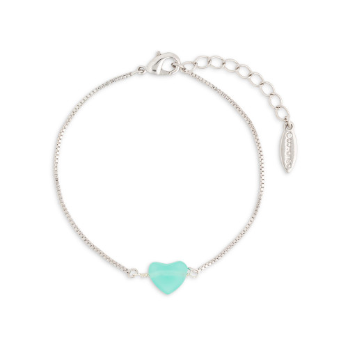 DEMDACO Sharon Nowlan Love Heart Turquoise Silver Tone One Size Fits Most Brass Glass Bracelet