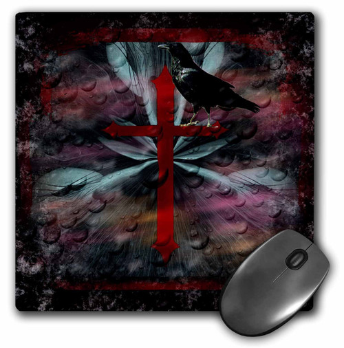 3dRose LLC 8 x 8 x 0.25 Inches Mouse Pad, Ravens Dream Red Cross and Raven (mp_30598_1) 3dRose LLC 8 x 8 x 0.25 Inches Mouse Pad, Ravens Dream Red Cross and Raven (mp_30598_1)