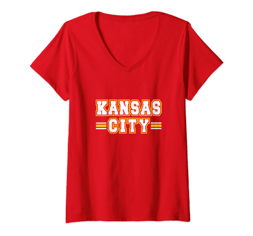 Womens Kc Red Yellow Kansas City Red Striped Retro Kc Fan Local V-Neck T-Shirt Womens Kc Red Yellow Kansas City Red Striped Retro Kc Fan Local V-Neck T-Shirt