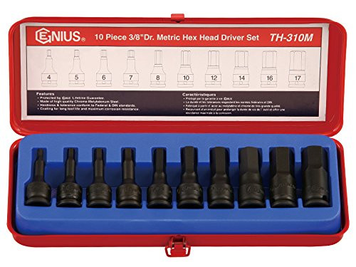 Genius Tools 10 Piece 3/8" Dr. Metric Hex Impact Bit Socket Set (CR-Mo) TH-310M