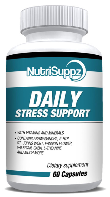 NutriSuppz Daily Stress Support Supplement for Men & Women - Relax and Calm, with GABA, L-Theanine, 5-HTP, Ashwagandha, Chamomile, 60 Caps