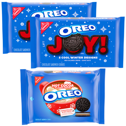OREO Holiday Cookie Variety Pack, Red Creme & Hot Cocoa Creme Chocolate Sandwich Cookies, 3 Pack