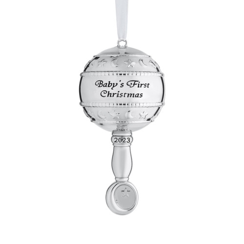 Klikel Baby's First Christmas Ornament 2023 - Silver 3D Rattle Baby First Christmas Ornament 2023-1st Christmas Baby Ornament 2023 - Babies First Christmas Ornament - Boy Girl Keepsake Ornament 2023