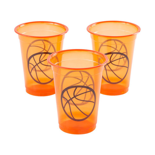 Fun Express 50 Pieces Plastic Disposable Basketball Cups, Holds 16 oz, BPA Free Plastic, Party Supplies, Orange